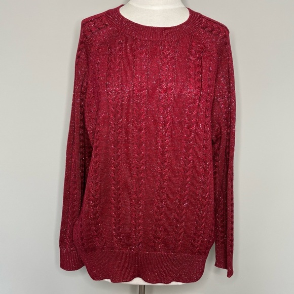 Athleta Crossroads Crew Neck Wool Blend Pullover Sweater Decadent Red Metallic M - Picture 2 of 15